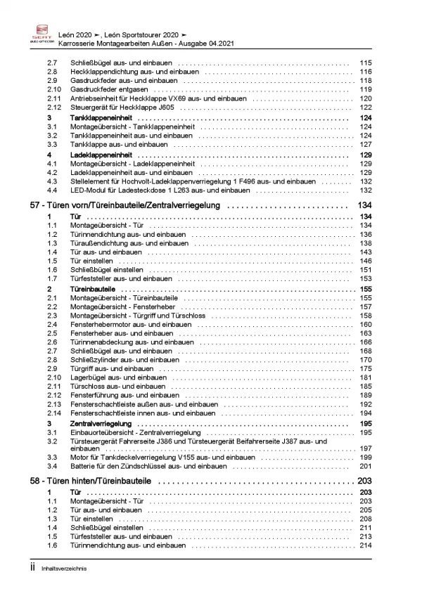 SEAT Leon Typ KL ab 2019 Karosserie Montagearbeiten Außen Reparaturanleitung PDF