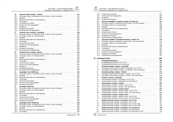 SEAT Leon Typ KL ab 2019 Karosserie Unfall Instandsetzung Reparaturanleitung PDF