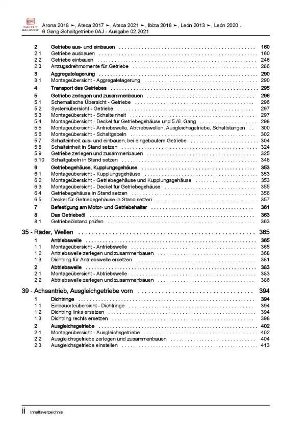 SEAT Leon KL ab 2019 6 Gang Schaltgetriebe 0AJ Kupplung Reparaturanleitung PDF