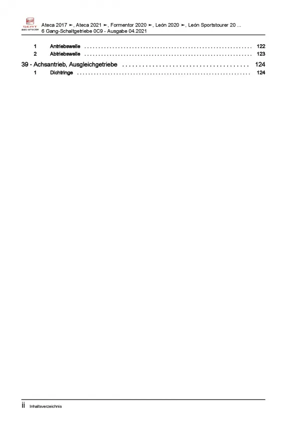 SEAT Leon KL ab 2019 6 Gang Schaltgetriebe 0C9 Kupplung Reparaturanleitung PDF