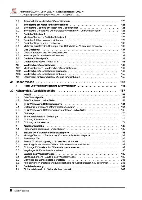 SEAT Leon KL ab 2019 7 Gang Automatikgetriebe DSG DKG 0GD Reparaturanleitung PDF