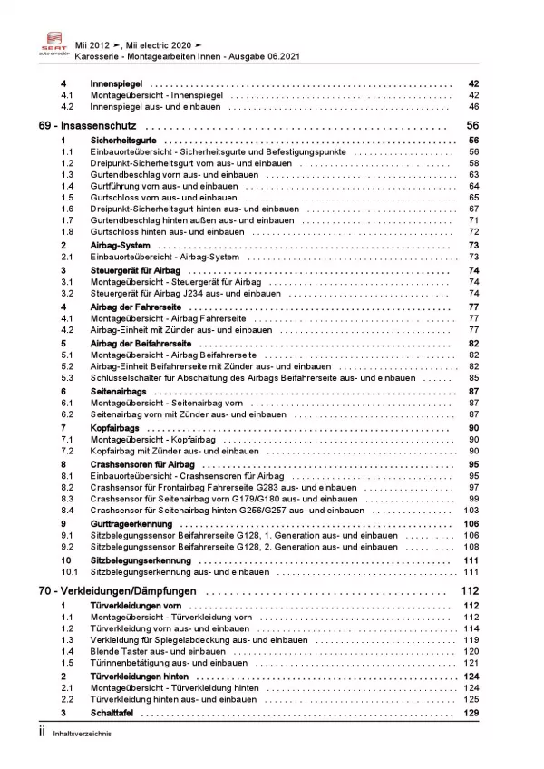 SEAT Mii AA 2011-2019 Karosserie Montagearbeiten Innen Reparaturanleitung PDF