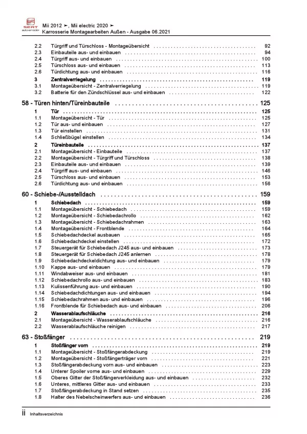 SEAT Mii AA 2011-2019 Karosserie Montagearbeiten Außen Reparaturanleitung PDF