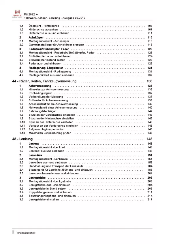 SEAT Mii Typ AA 2011-2019 Fahrwerk Achsen Lenkung Reparaturanleitung