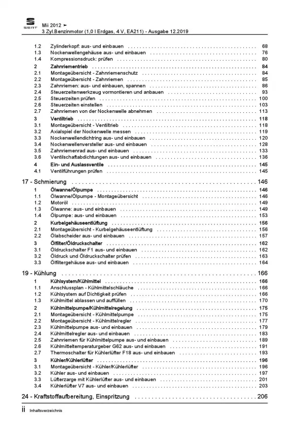 SEAT Mii AA 2011-2019 3-Zyl. Erdgas Benzinmotor 68 PS Reparaturanleitung PDF