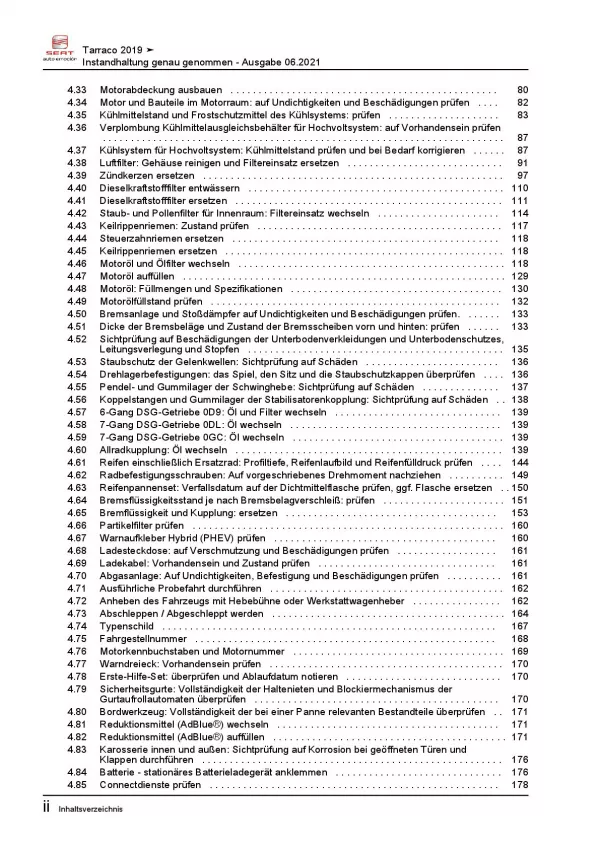 Seat Tarraco KN ab 2018 Instandhaltung Inspektion Wartung Reparaturanleitung PDF