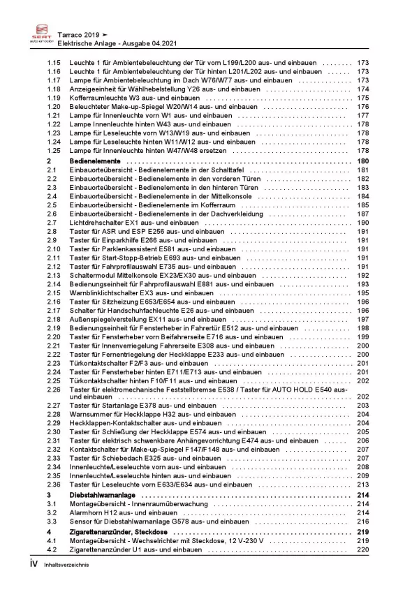 Seat Tarraco ab 2018 Elektrische Anlage Elektrik Systeme Reparaturanleitung PDF