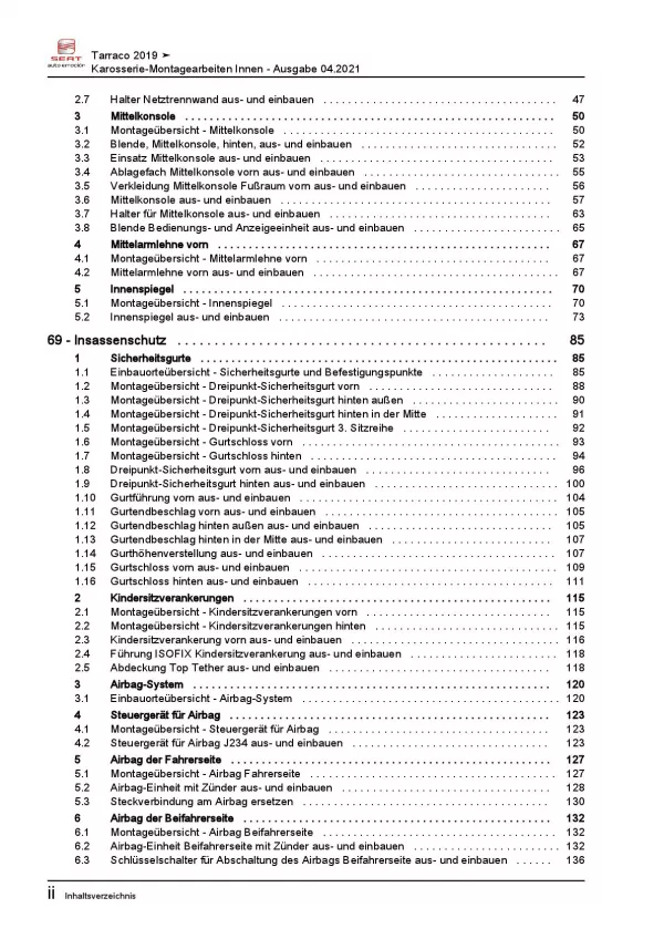 Seat Tarraco KN ab 2018 Karosserie Montagearbeiten Innen Reparaturanleitung PDF