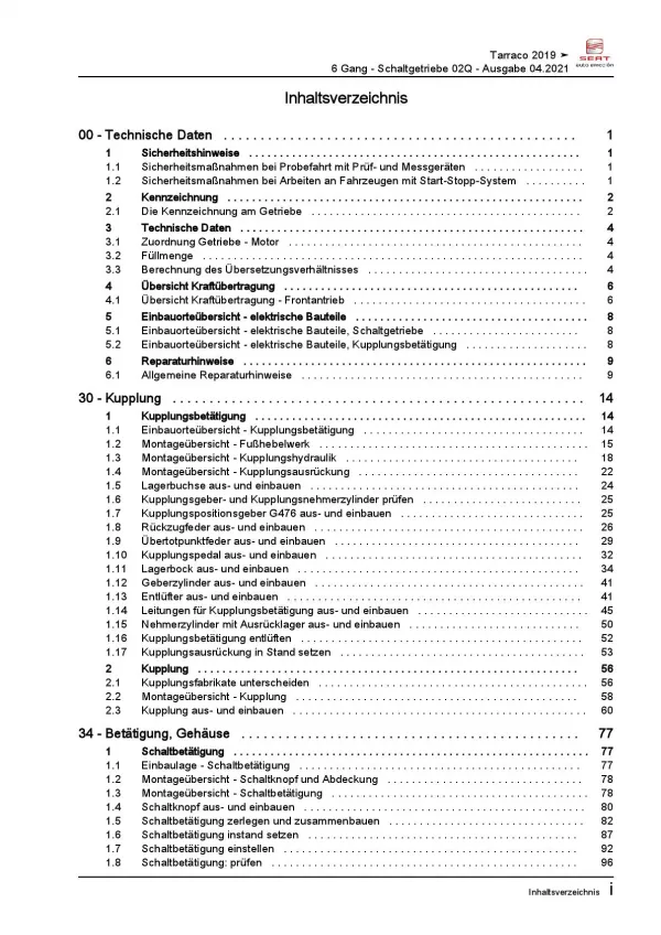 Seat Tarraco KN ab 2018 6 Gang Schaltgetriebe 02Q Kupplung Reparaturanleitung