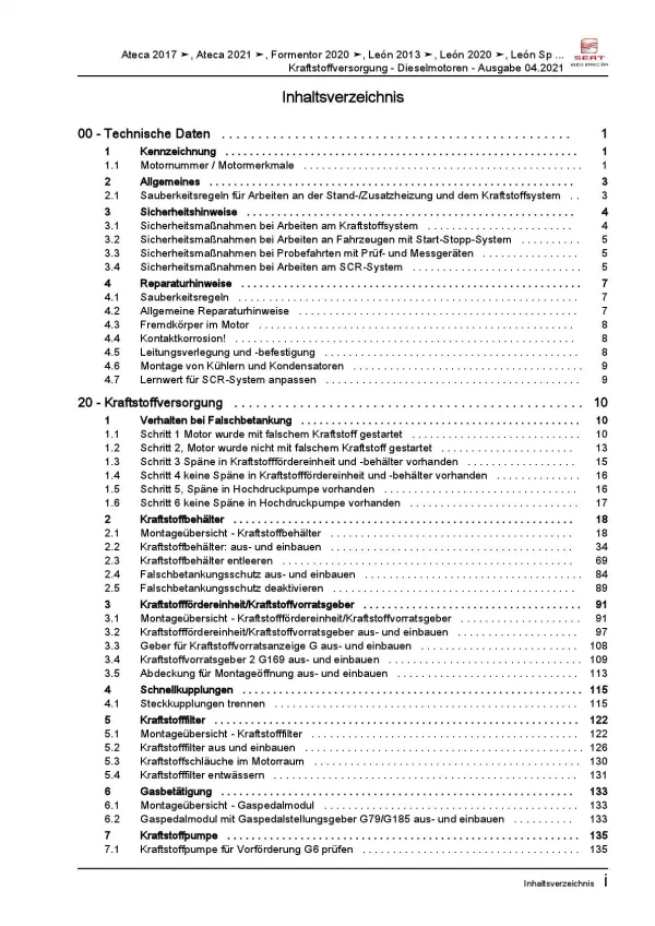 Seat Tarraco KN (18>) Kraftstoffversorgung Dieselmotoren Reparaturanleitung PDF