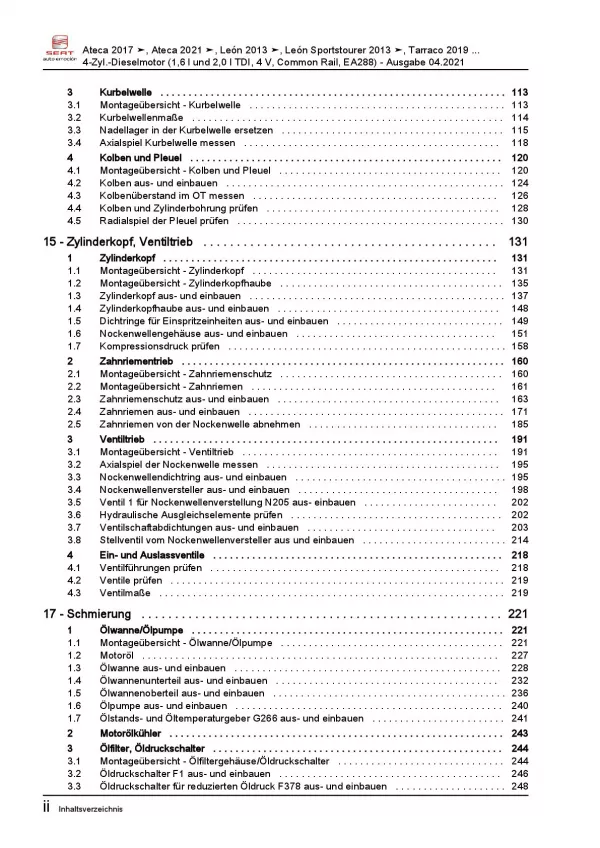 Seat Tarraco Typ KN ab 2018 4-Zyl. 1,6l 2,0l Dieselmotor TDI Reparaturanleitung