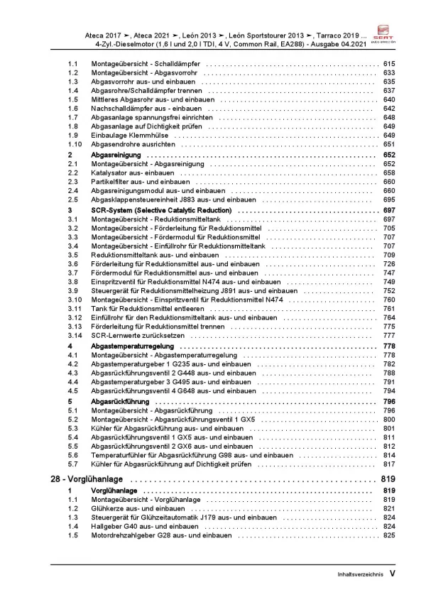 Seat Tarraco Typ KN ab 2018 4-Zyl. 1,6l 2,0l Dieselmotor TDI Reparaturanleitung