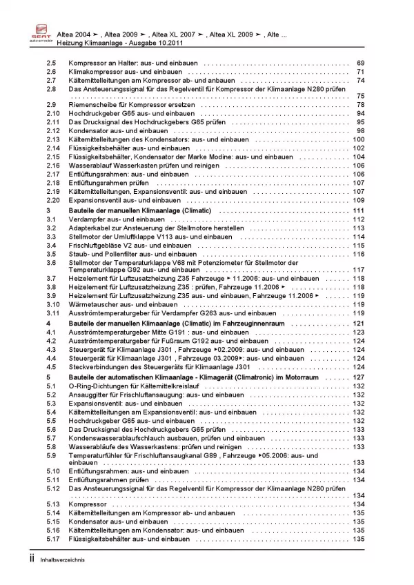 SEAT Toledo 5P 2004-2009 Heizung Belüftung Klimaanlage Reparaturanleitung PDF