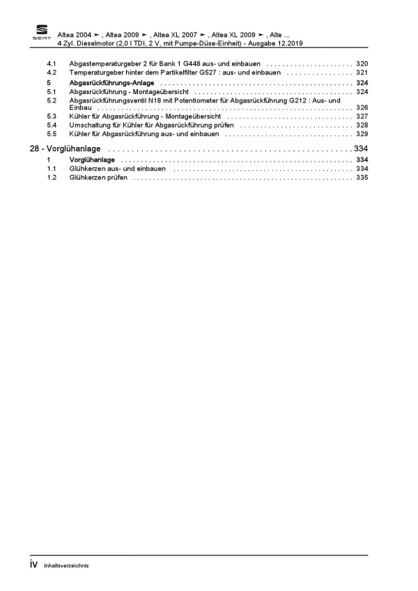 SEAT Toledo 5P (04-09) 4-Zyl. 2,0l Dieselmotor TDI 140 PS Reparaturanleitung PDF