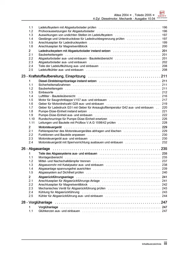 SEAT Toledo 5P (04-09) 4-Zyl. Dieselmotor TDI 136-140 PS Reparaturanleitung PDF