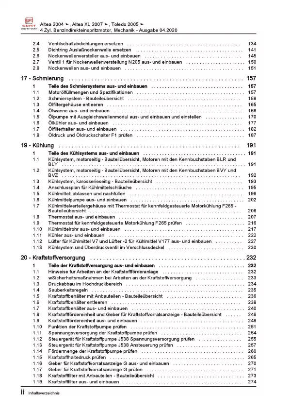 SEAT Toledo 5P 2004-2009 4-Zyl. 2,0l Benzinmotor 150 PS Reparaturanleitung PDF