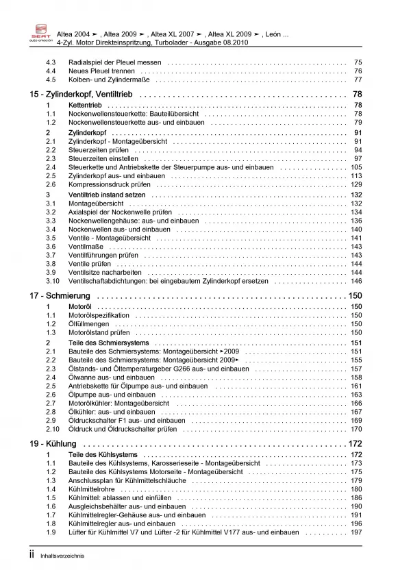 SEAT Toledo 5P 2004-2009 4-Zyl. 1,4l Benzinmotor 125 PS Reparaturanleitung PDF