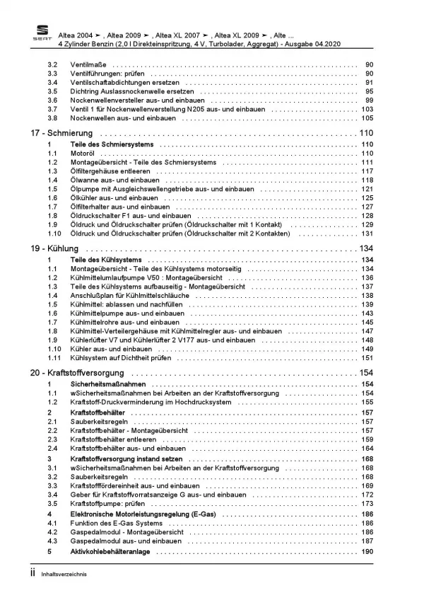 SEAT Toledo 5P (04-09) 4-Zyl. 2,0l Benzinmotor 200-265 PS Reparaturanleitung PDF