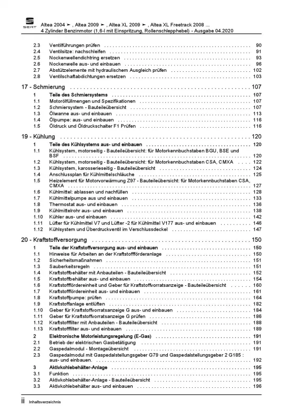 SEAT Toledo 5P 2004-2009 4-Zyl. Benzinmotor 1,6l 102 PS Reparaturanleitung PDF