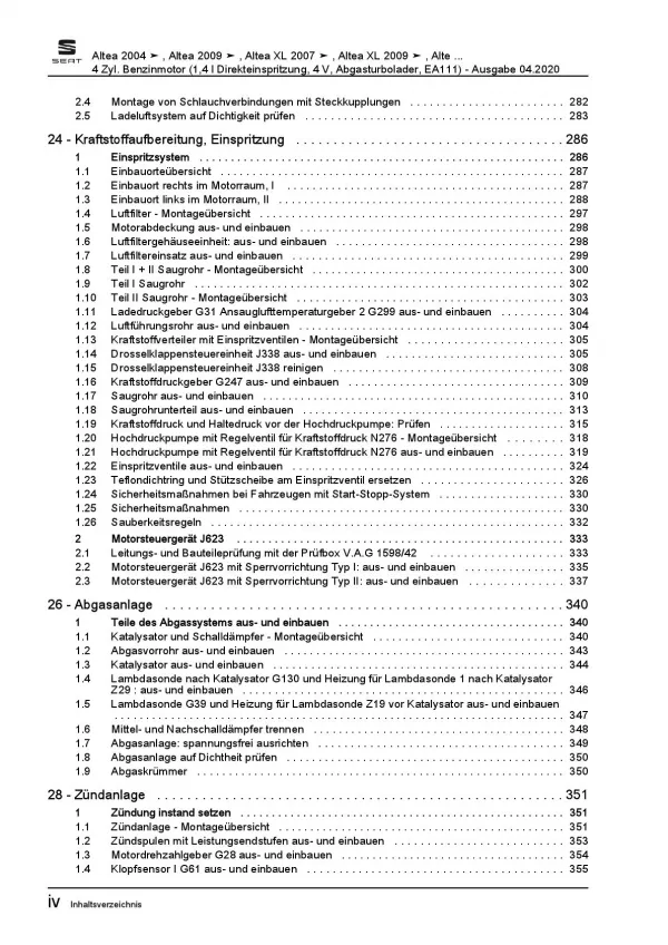 SEAT Toledo Typ 5P 2004-2009 4-Zyl. Benzinmotor 125 PS Reparaturanleitung PDF