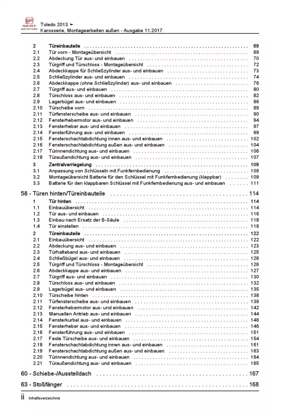 SEAT Toledo KG 2012-2019 Karosserie Montagearbeiten Außen Reparaturanleitung PDF