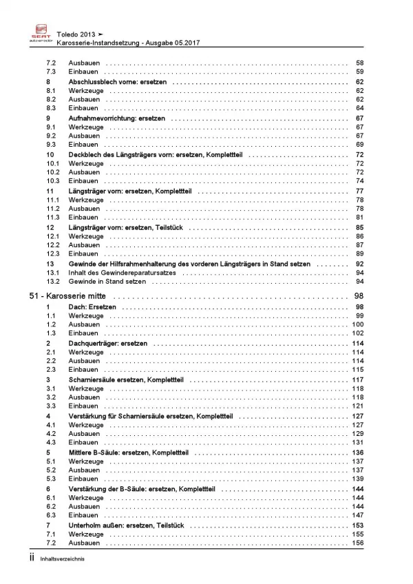 SEAT Toledo KG 2012-2019 Karosserie Unfall Instandsetzung Reparaturanleitung PDF