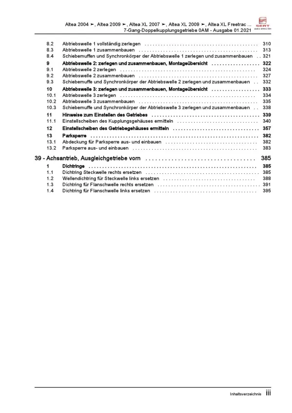 SEAT Toledo KG (12-19) 7 Gang Automatikgetriebe DSG DKG 0AM Reparaturanleitung