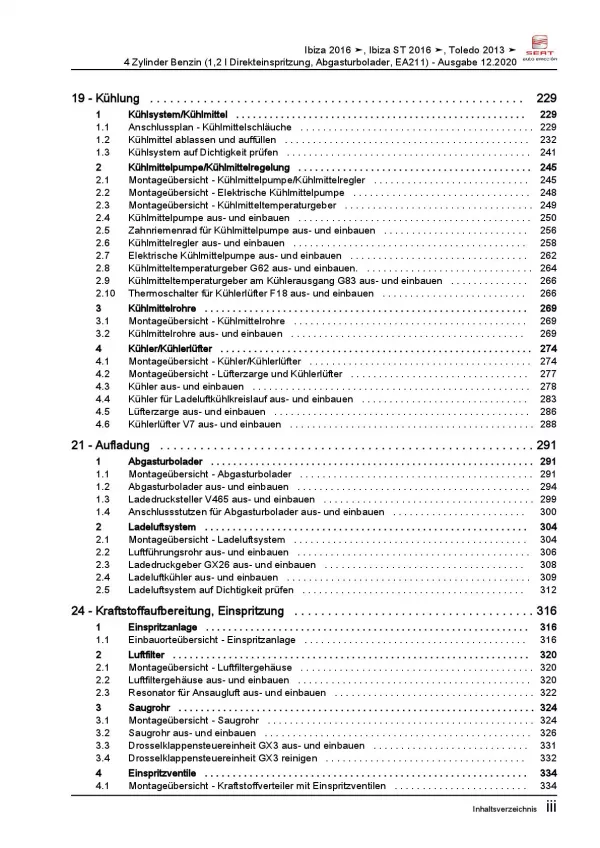 SEAT Toledo KG (12-19) 4-Zyl. 1,2l Benzinmotor 90-110 PS Reparaturanleitung PDF