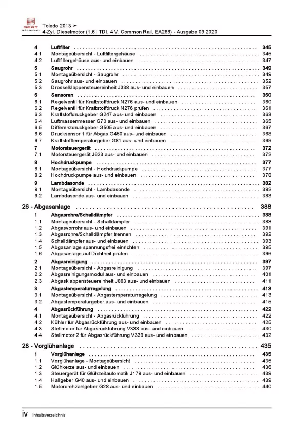 SEAT Toledo KG (12-19) 4-Zyl. 1,6l Dieselmotor TDI 115 PS Reparaturanleitung PDF