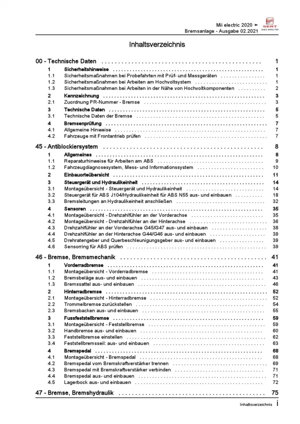 SEAT eMii Typ KE ab 2019 Bremsanlagen Bremsen System Reparaturanleitung PDF