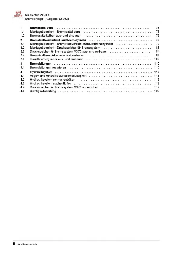 SEAT eMii Typ KE ab 2019 Bremsanlagen Bremsen System Reparaturanleitung PDF