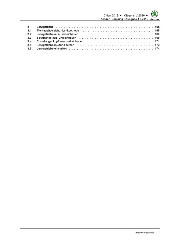 SKODA Citigo Typ NF 2011-2020 Fahrwerk Achsen Lenkung Reparaturanleitung