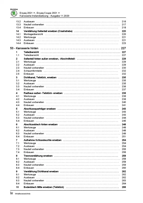 SKODA Enyaq 5A ab 2020 Karosserie Unfall Instandsetzung Reparaturanleitung PDF