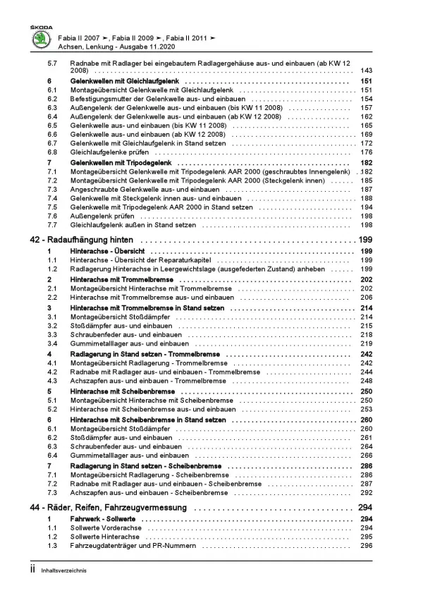 SKODA Fabia Typ 5J 2006-2014 Fahrwerk Achsen Lenkung Reparaturanleitung PDF