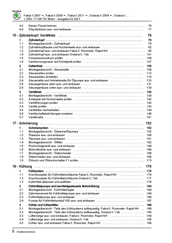 SKODA Fabia 5J (06-14) 4-Zyl. 1,2l Benzinmotor 85-105 PS Reparaturanleitung PDF