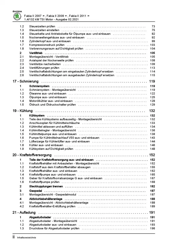 SKODA Fabia Typ 5J 2006-2014 4-Zyl. 1,4l Benzinmotor 179 PS Reparaturanleitung