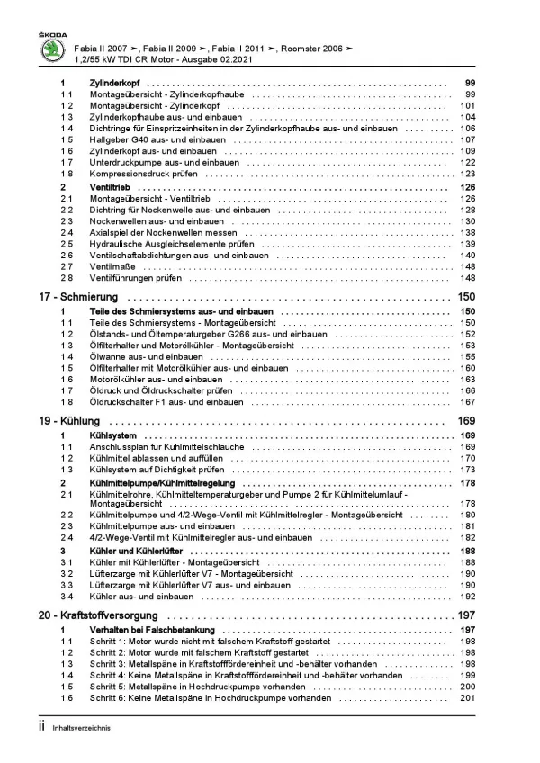 SKODA Fabia 5J 2006-2014 3-Zyl. 1,2l Dieselmotor TDI 75 PS Reparaturanleitung