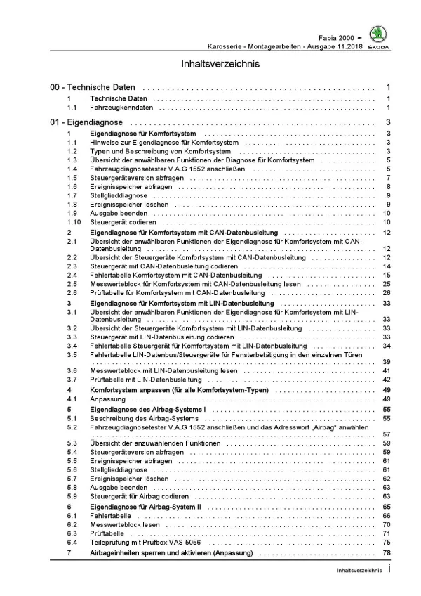 SKODA Fabia 6Y 1999-2007 Karosseriearbeiten Innen und Außen Reparaturanleitung