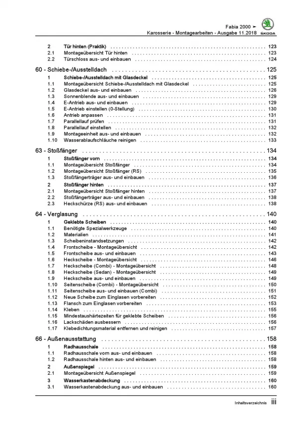 SKODA Fabia 6Y 1999-2007 Karosseriearbeiten Innen Außen Reparaturanleitung PDF