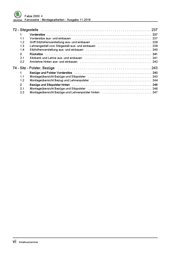 SKODA Fabia 6Y 1999-2007 Karosseriearbeiten Innen Außen Reparaturanleitung PDF