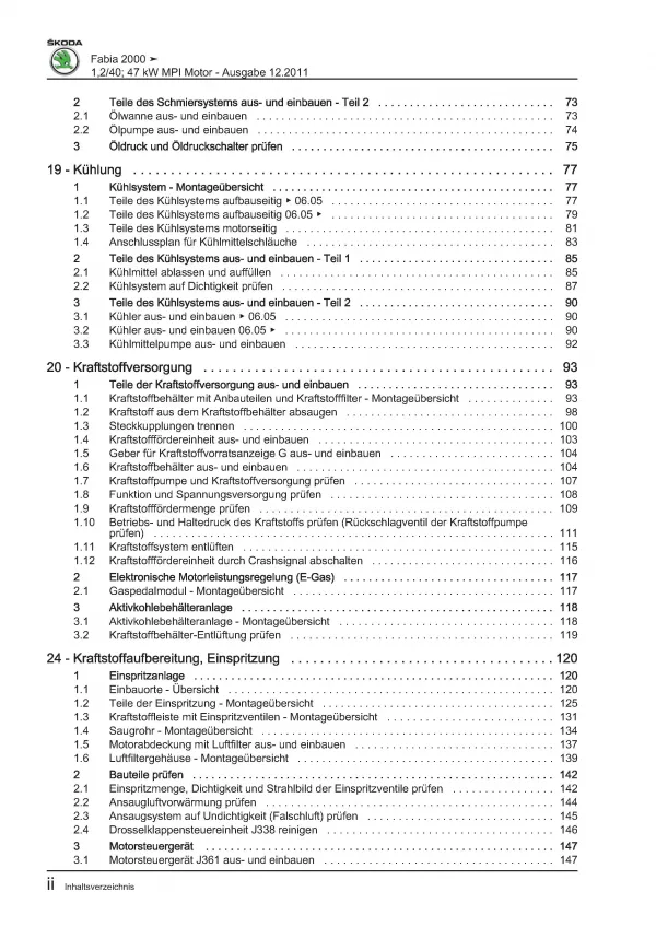 SKODA Fabia 6Y 1999-2007 3-Zyl. Benzinmotor MPI 54-64 PS Reparaturanleitung PDF