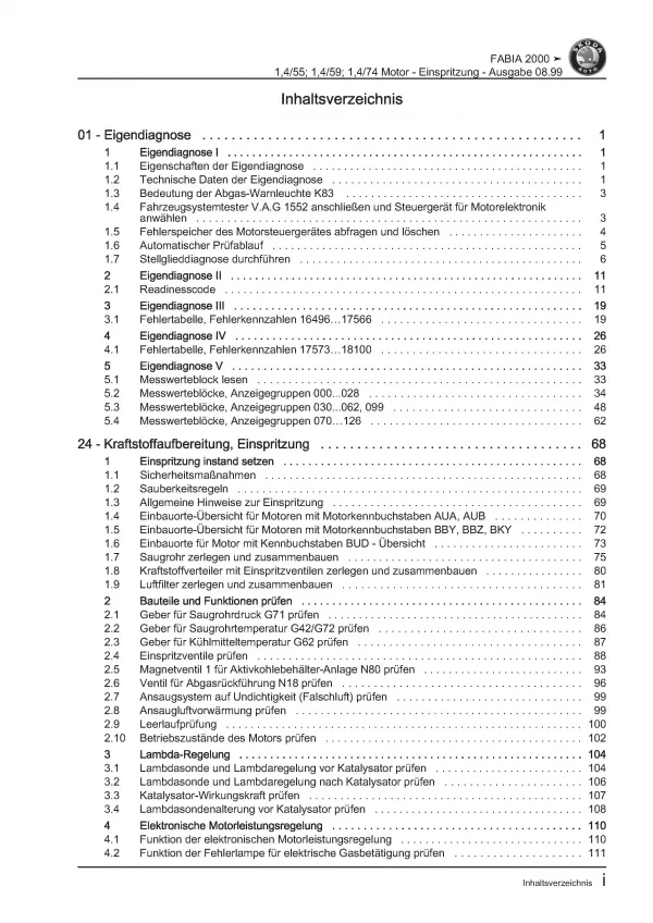 SKODA Fabia 6Y (99-07) Benzin Einspritz- Zündanlage 75-101 PS Reparaturanleitung