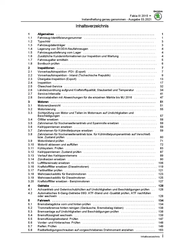 SKODA Fabia NJ 2014-2021 Instandhaltung Inspektion Wartung Reparaturanleitung