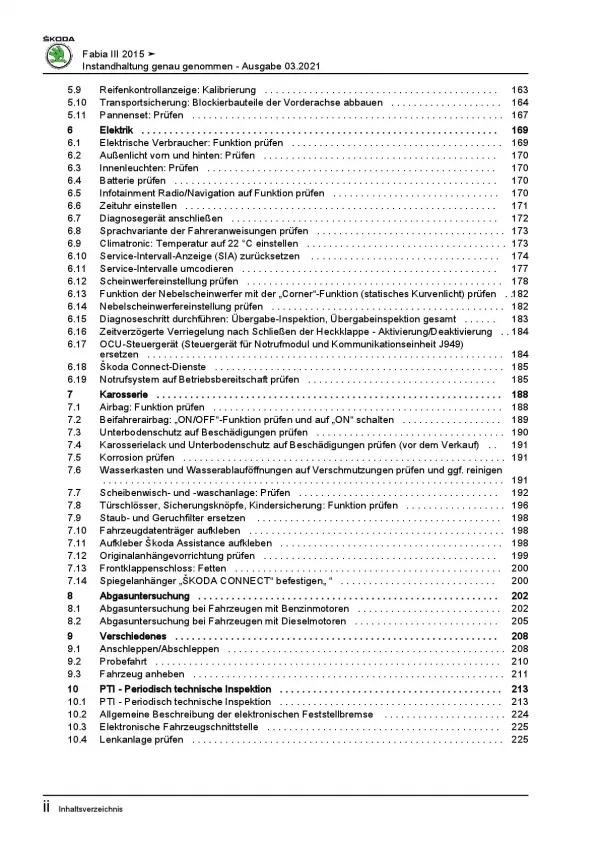 SKODA Fabia NJ 2014-2021 Instandhaltung Inspektion Wartung Reparaturanleitung