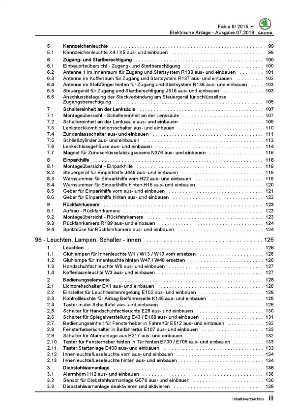 SKODA Fabia 2014-2021 Elektrische Anlage Elektrik Systeme Reparaturanleitung PDF