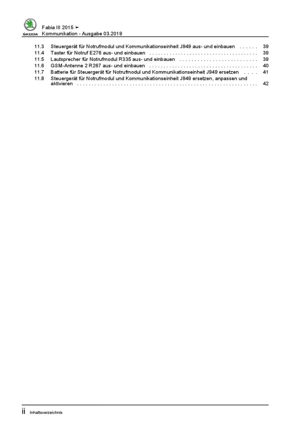 SKODA Fabia NJ 2014-2021 Radio Navigation Kommunikation Reparaturanleitung PDF