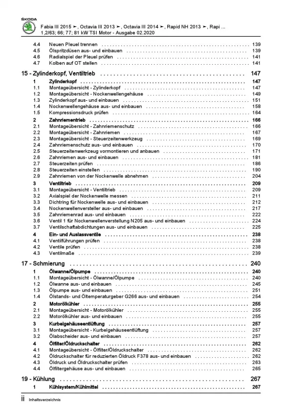 SKODA Fabia NJ (14-21) 4-Zyl. 1,2l Benzinmotor 86-110 PS Reparaturanleitung PDF