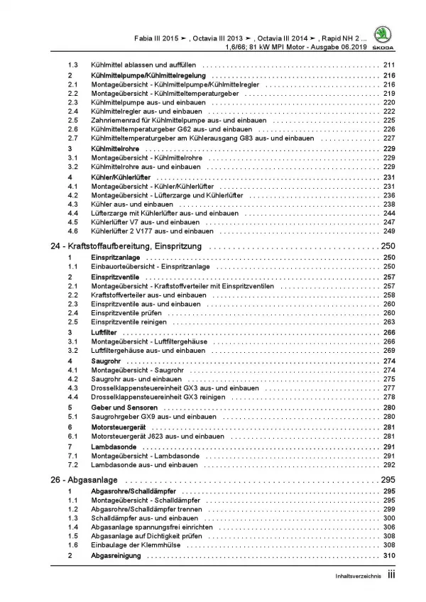 SKODA Fabia Typ NJ 2014-2021 4-Zyl. Benzinmotor 90-110 PS Reparaturanleitung PDF