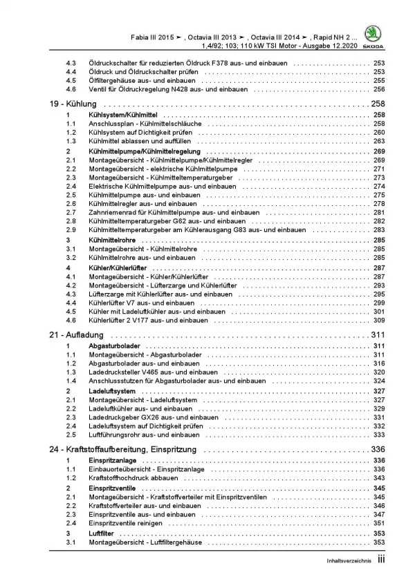 SKODA Fabia NJ (14-21) 4-Zyl. 1,4l Benzinmotor 125-150 PS Reparaturanleitung PDF