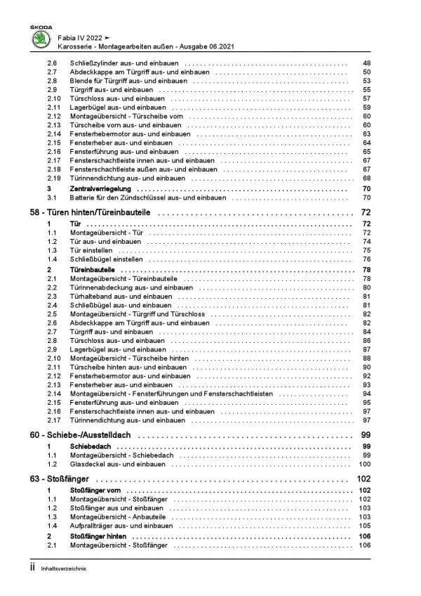 SKODA Fabia PJ ab 2021 Karosserie Montagearbeiten Außen Reparaturanleitung PDF